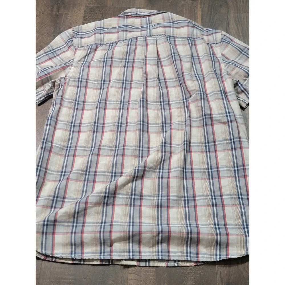The North Face Mens Large Plaid Short Sleeve Button Down Shirt Blue Red Tan‎
